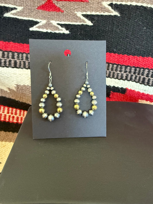 Small Sterling Silver Navajo Pearl and Gold Earrings