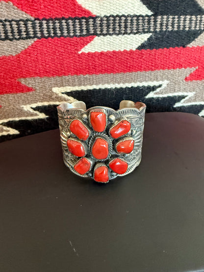 Red Coral Cluster Cuff By Tillie Jon