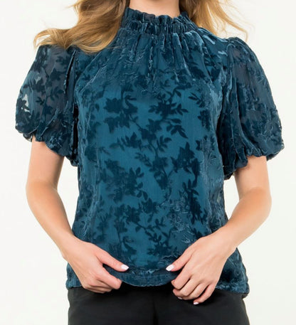 z   Puff Sleeve Velvet Detail Top