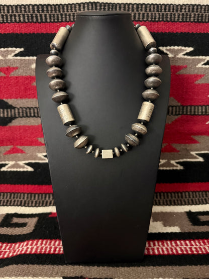 Sterling Silver Handmade Stamped Necklace By Thomas Nez 24" Long
