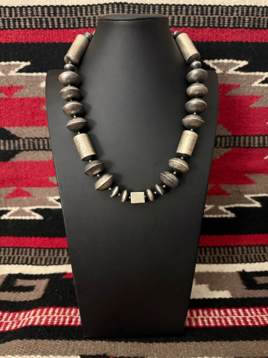 Sterling Silver Handmade Stamped Necklace By Thomas Nez 24" Long