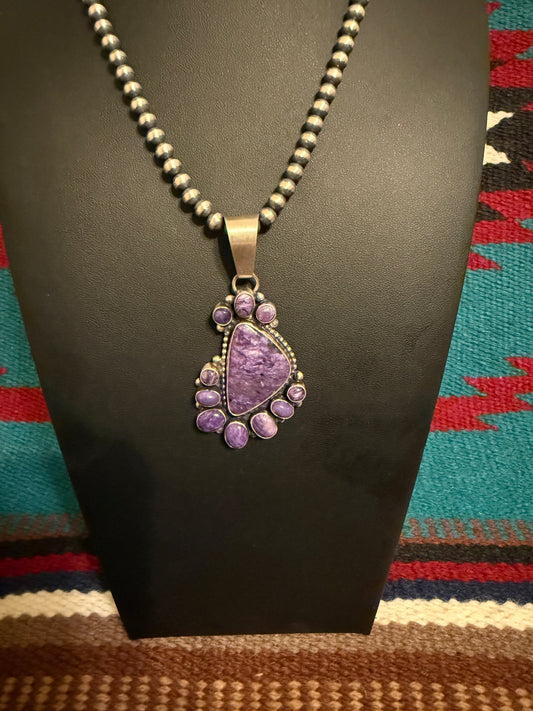 Sterling Silver and Charoite Cluster Pendant