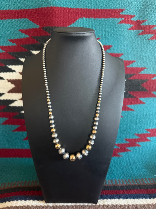 Style 5 Sterling Silver Navajo Pearl and Gold Necklace 22" Long 4-12mm