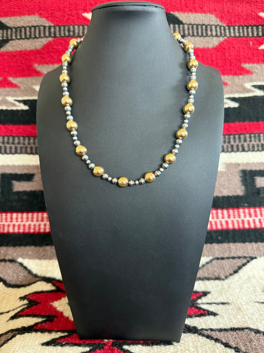 Style 6 Sterling Silver Navajo Pearl and Gold Necklace 20" Long