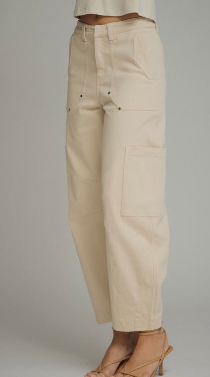 z   Cream Cargo Pocket Jeans with a Slight Barrel