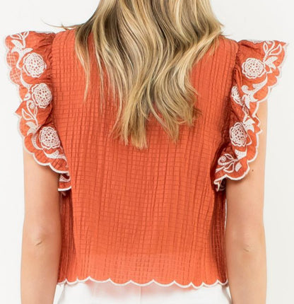 z   Flutter Sleeve Textured Top