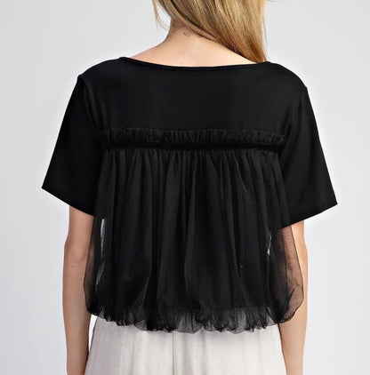 z   Tulle Mesh Short Sleeve Top