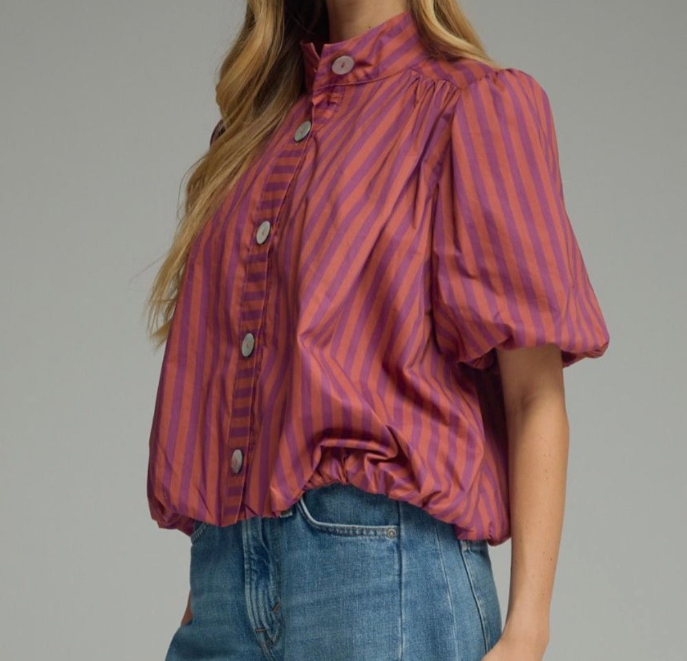 z   Plum Striped Bubble Top