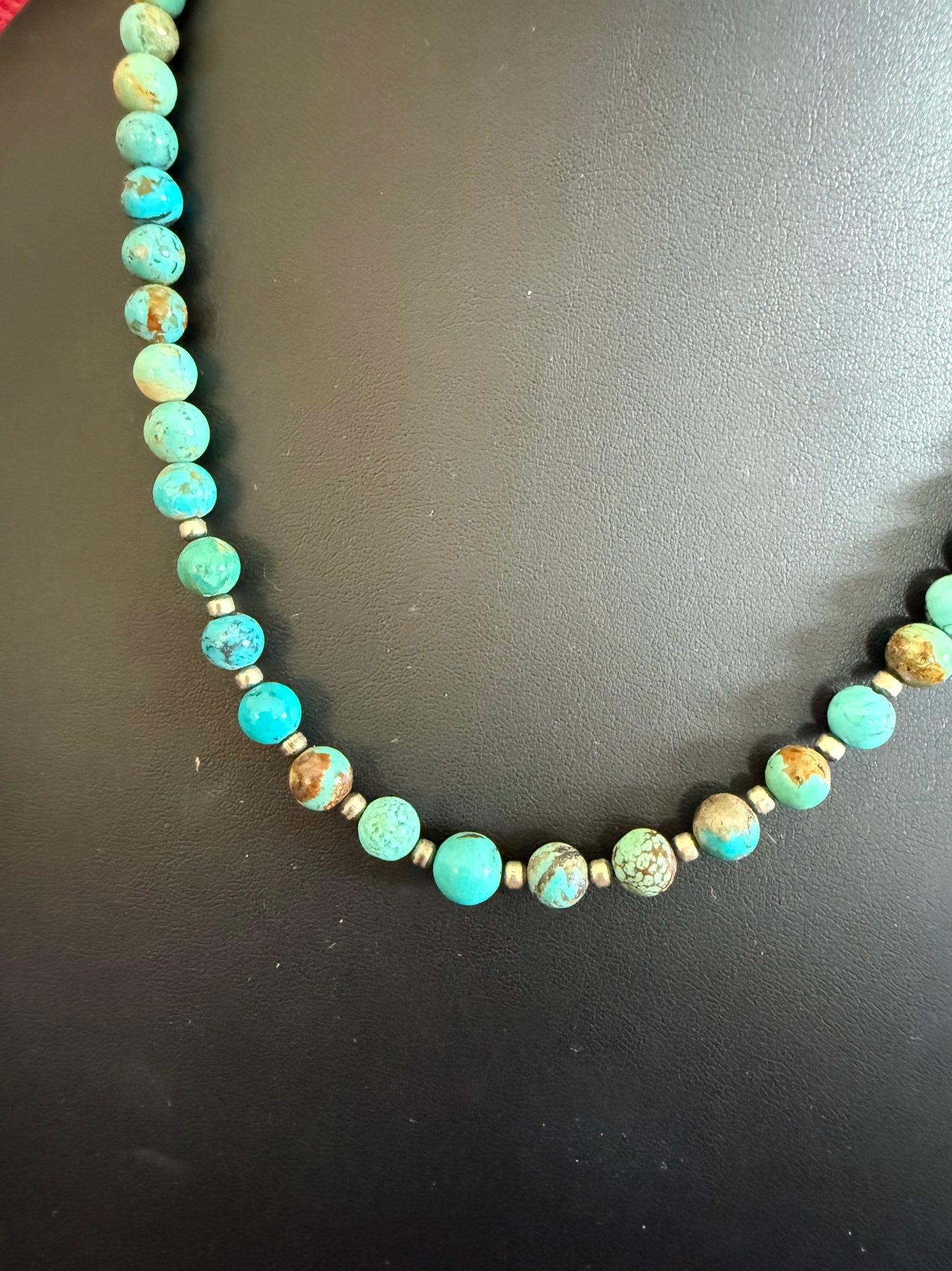 Turquoise Round Beads with Sterling Silver Graduated Necklace 18" Long
