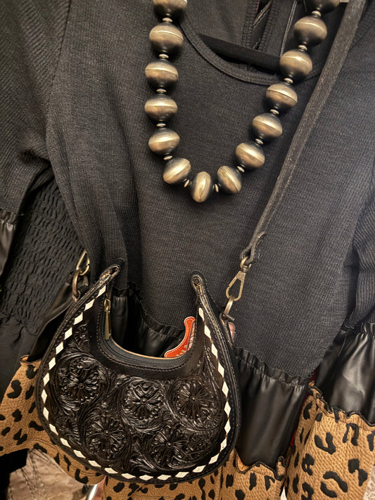 Black Genuine Leather Crossbody American Darling Bag