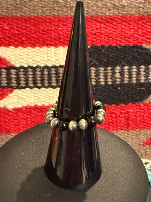 r   Stretchy Sterling Silver and Onyx Black Ring