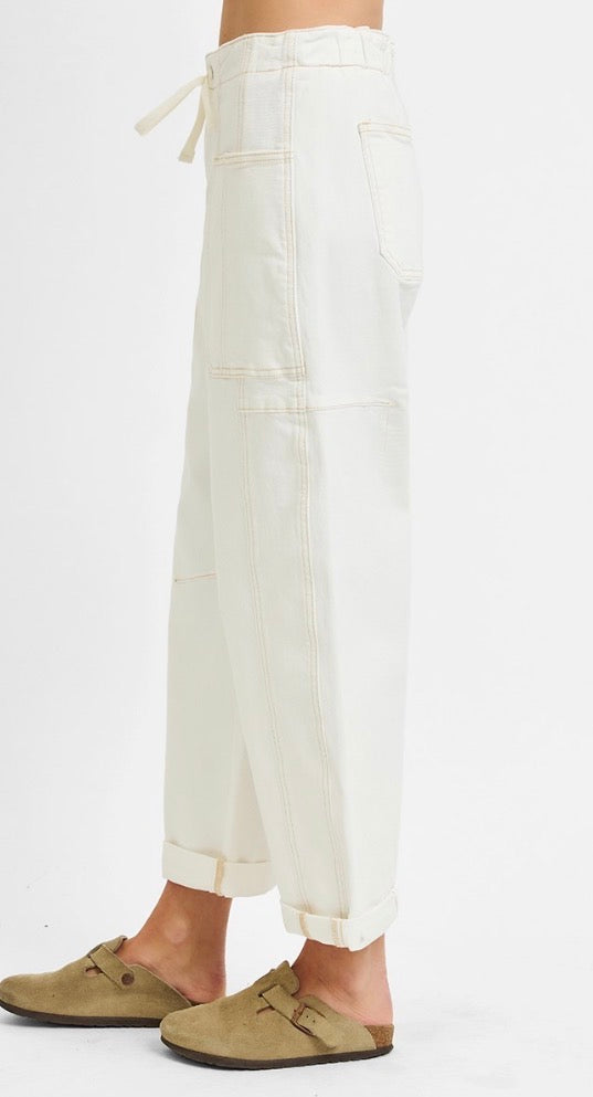 z   Risen High Rise Cream Barrel Pants