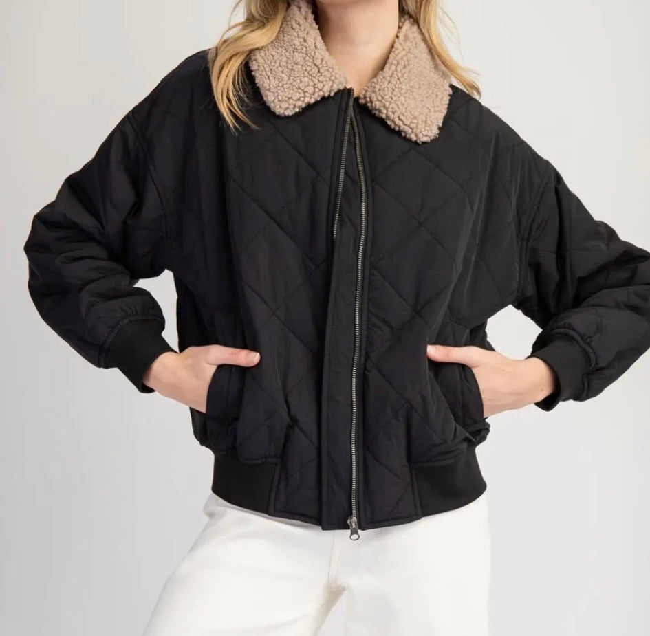 z   Quilted Fur Collar Coat