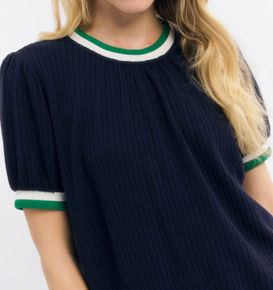 z   Puffed Sleeve Navy Knit Top