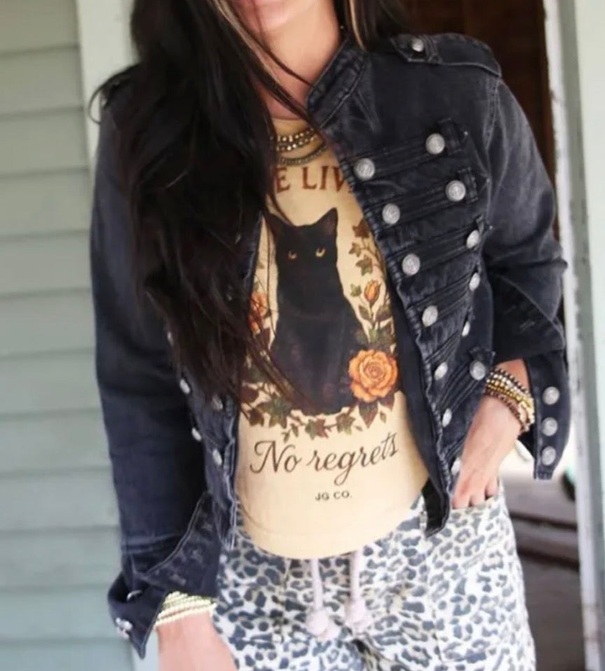 z   Black Military Denim Jacket