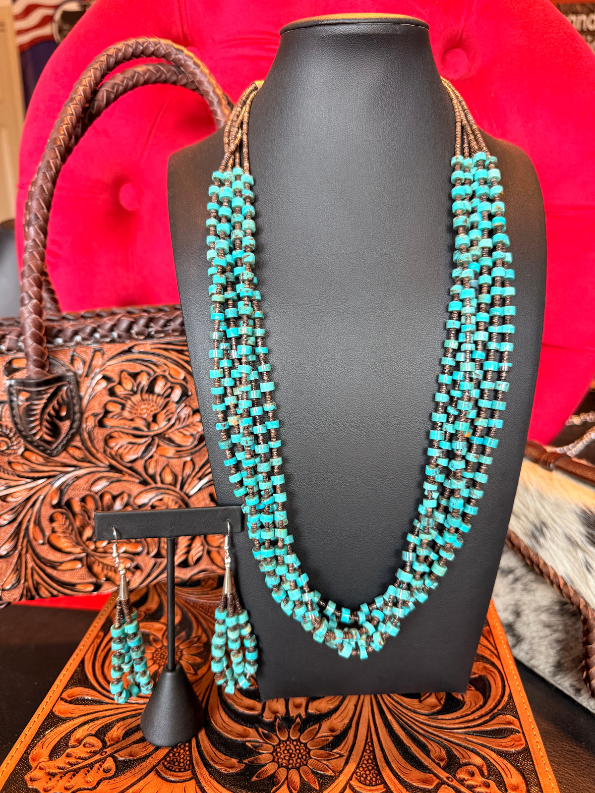Kingman Turquoise Heishi Earrings  By Daniel Coriz
