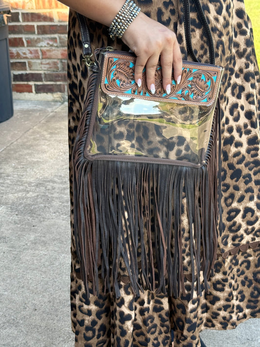 zz   Hand Tooled Clear Purse Crossbody - Concert Game Day Stadium