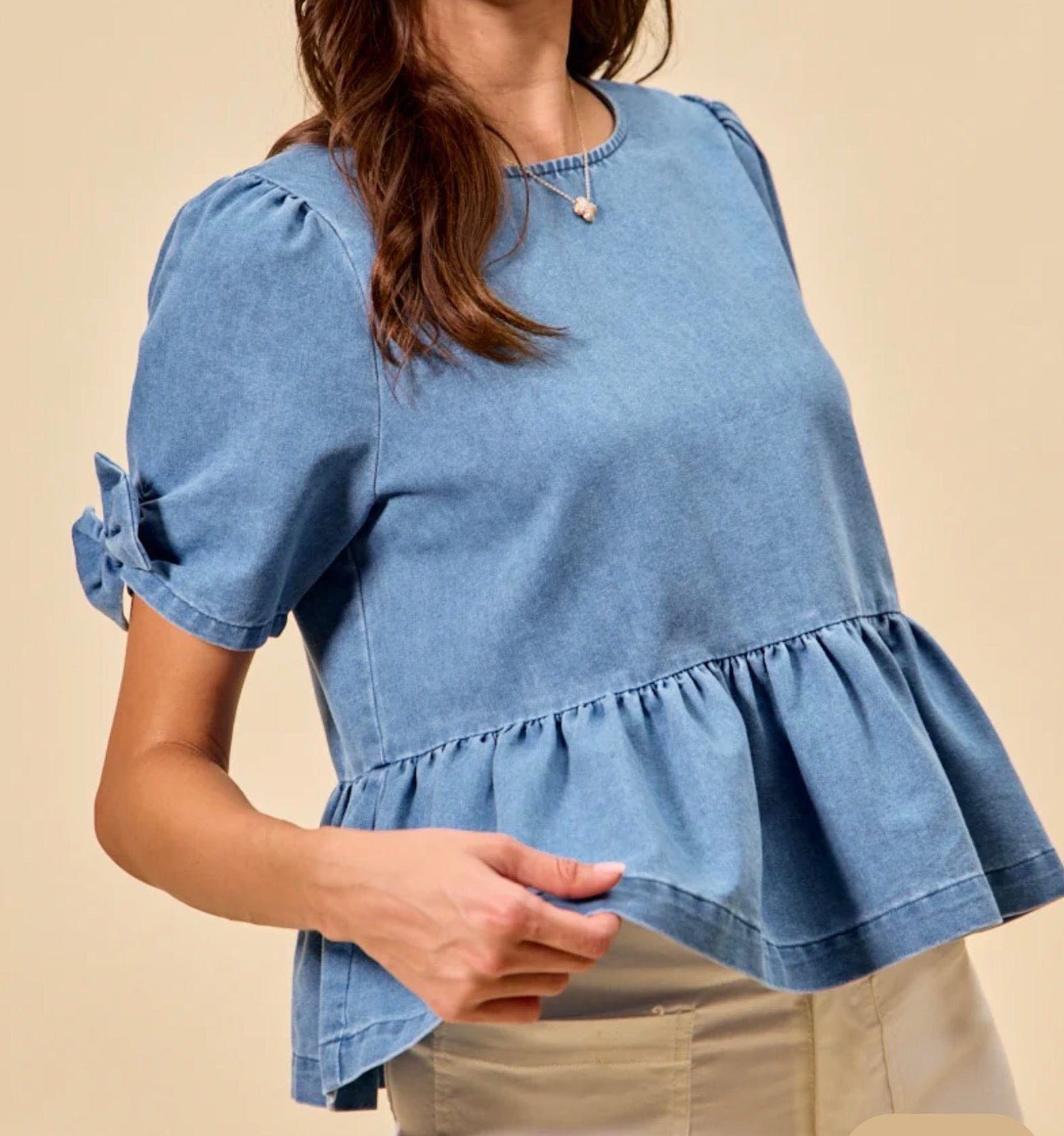 z   Denim Peplum Top
