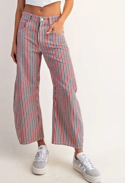 z   Mineral Washed Striped Barrel Jeans