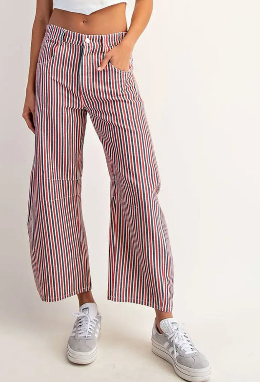 z   Mineral Washed Striped Barrel Jeans