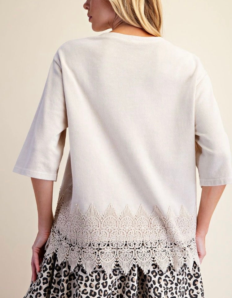 z   Ecru Mineral Washed Lace Bottom Top