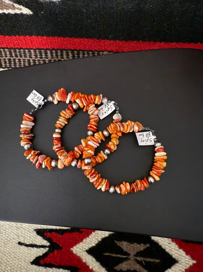 Spiny Nugget and Sterling Silver Navajo Pearl  Bracelet