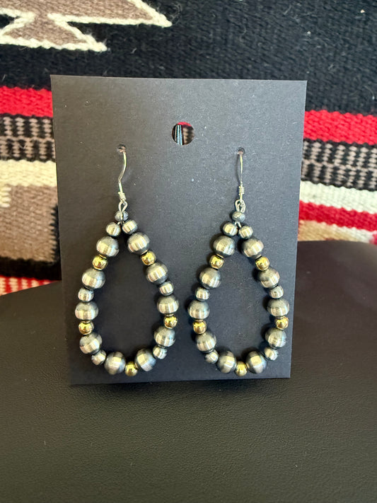 Large Sterling Silver Navajo Pearl and Gold Earrings