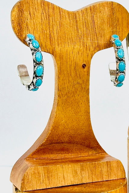 Kingman Turquoise Hoop Earrings 1 1/16"