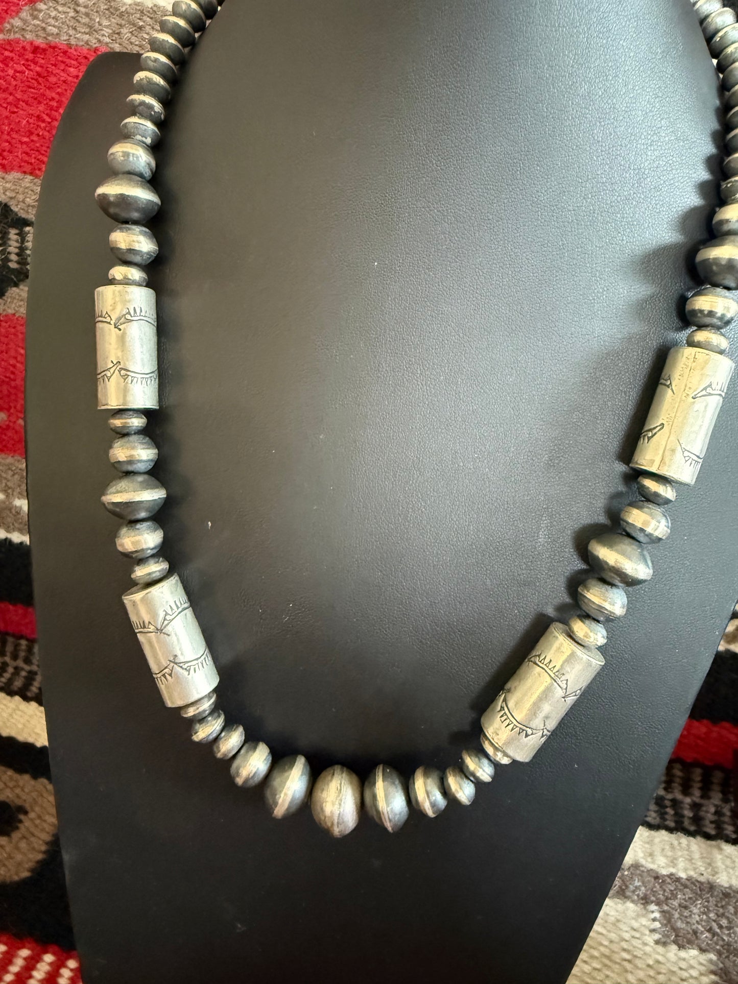Handmade Sterling Silver Navajo Pearl Graduated Necklace 22" Long