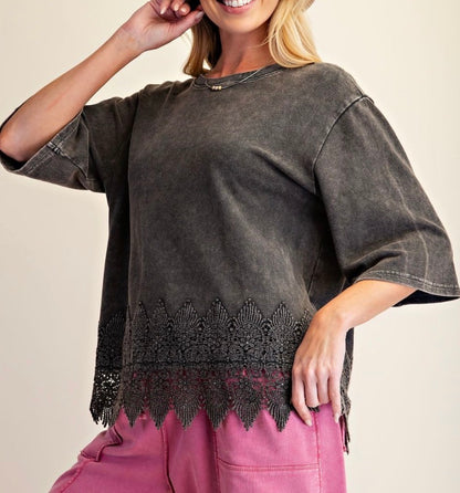 z   Mineral Washed Laced Lace Bottom Top