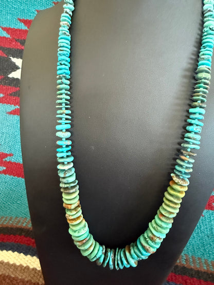 Kingman Turquoise Graduated Wafer Necklace 24" Long