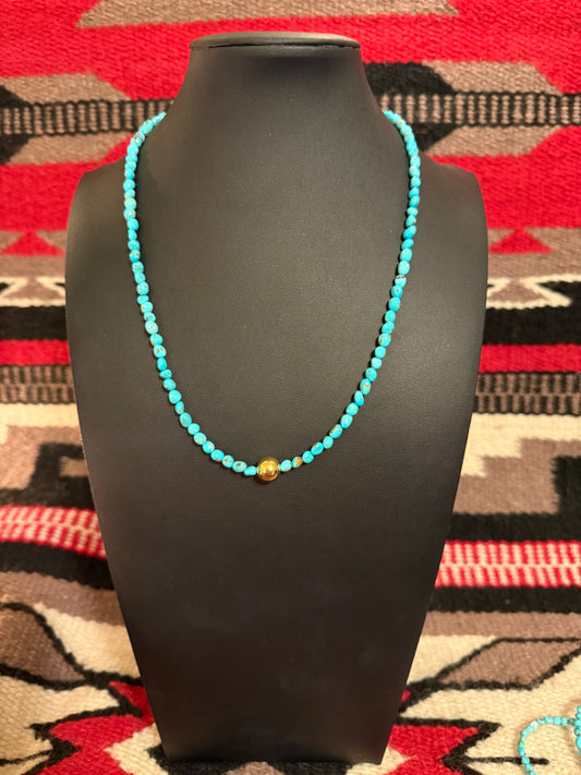 Smooth Turquoise Nuggets & 10mm Navajo Pearl 18k Gold Plated Necklace 20" Long