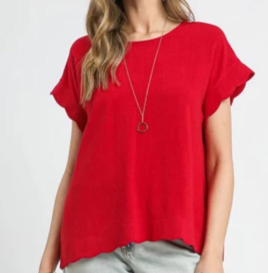 z   Scallop Hem Linen Blend Top ( $10 OFF)