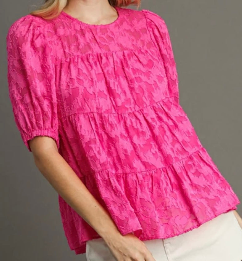 z   Floral Jacquard Round Neck Tiered Baby Doll Top ( $10 OFF)
