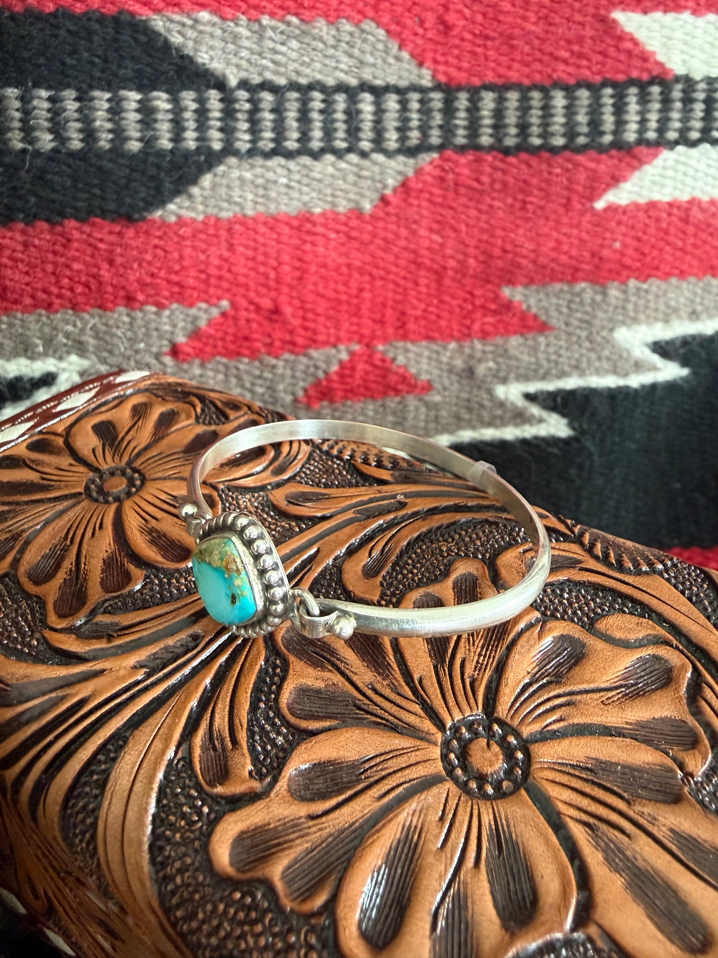 Sterling Silver Clasp Cuff Bracelet with Turquoise Stone