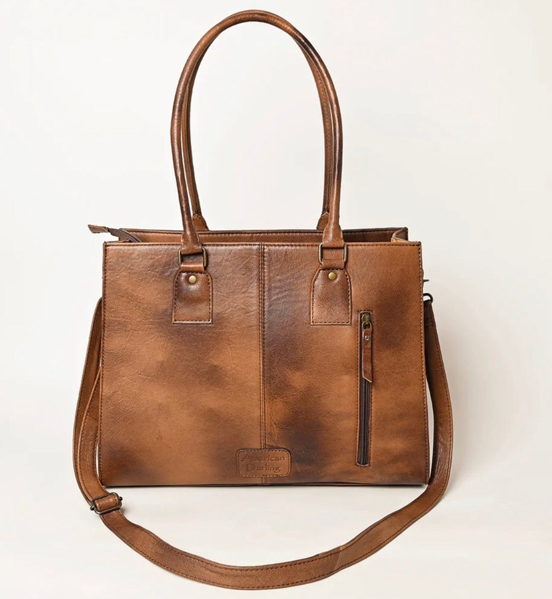 American Darling Red Hand-Tooled Genuine Leather Crossbody Tote Bag