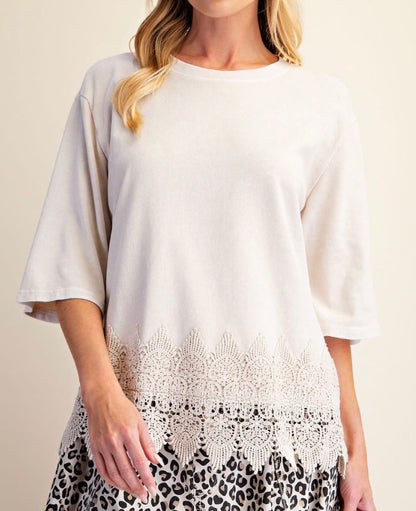 z   Ecru Mineral Washed Lace Bottom Top