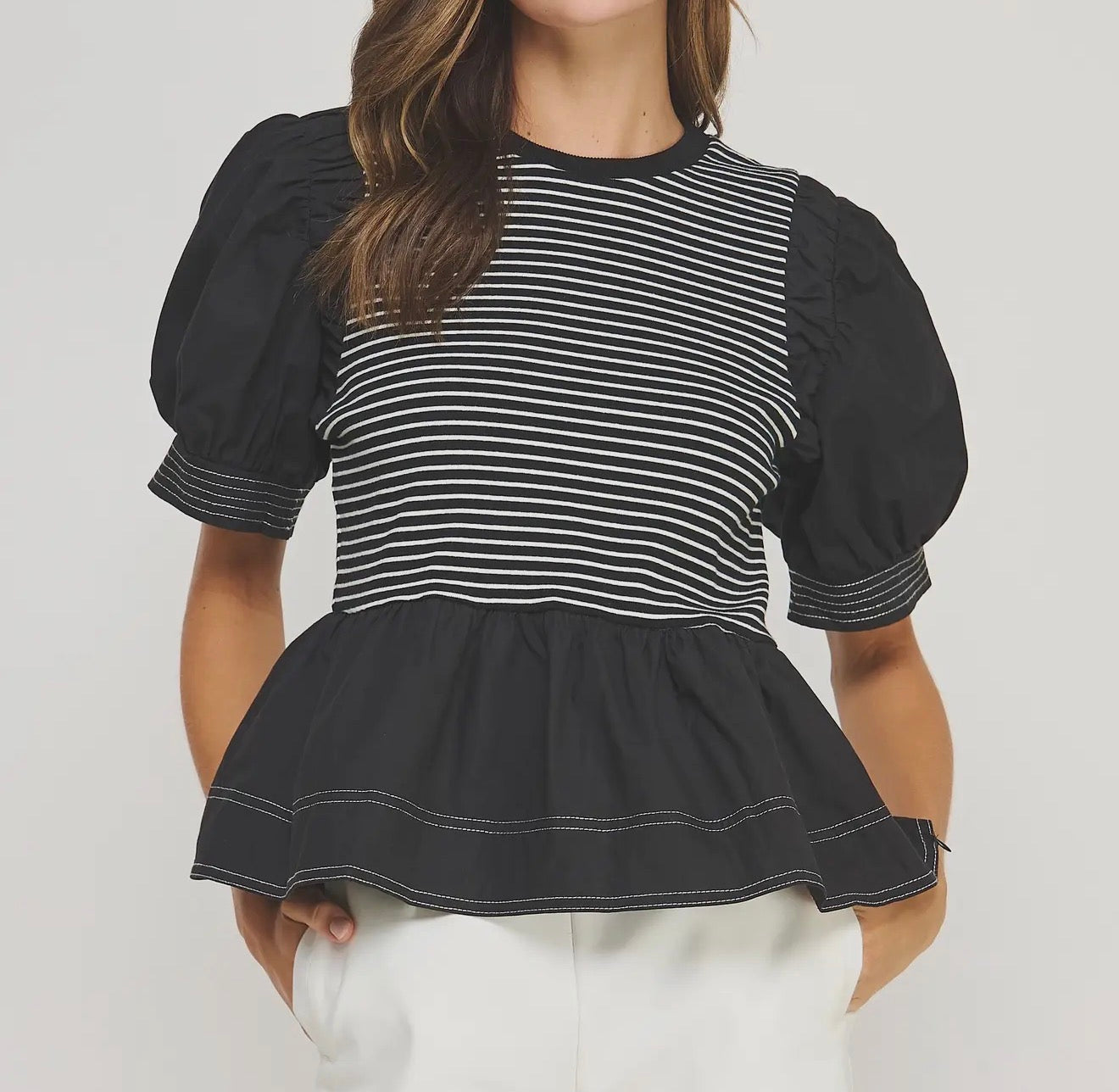 z   Poplin Contrast Striped Top