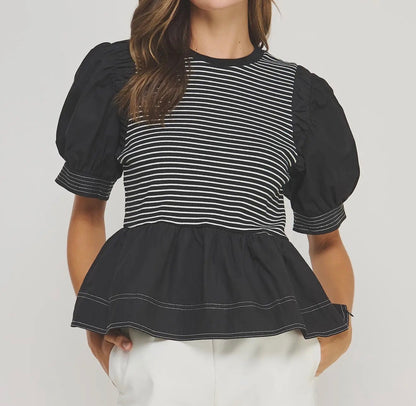 z   Poplin Contrast Striped Top