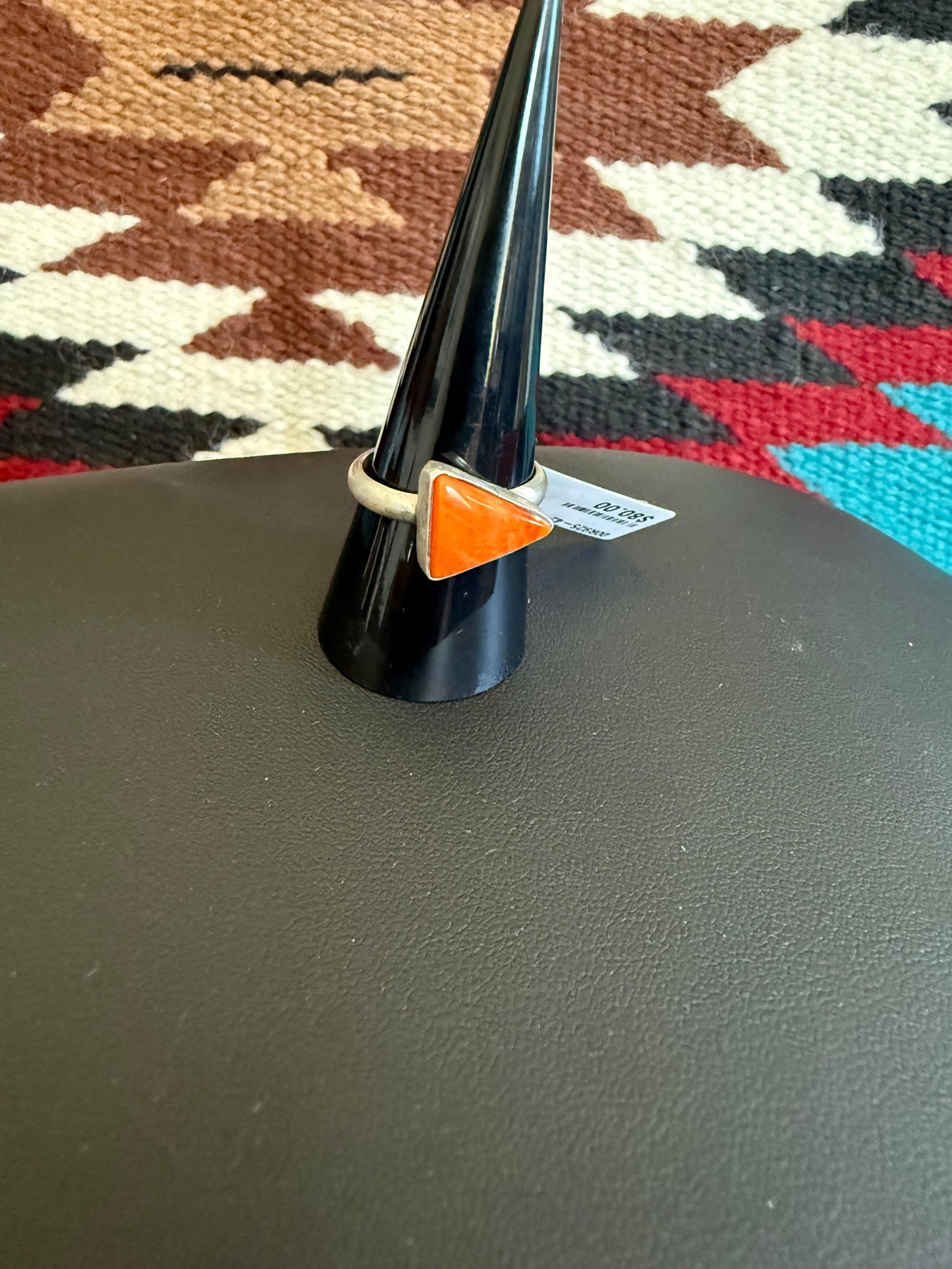 Sterling Silver and Orange Spiny Ring Size 8 1/2