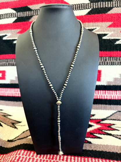 Sterling Silver Navajo Pearl Lariat Necklace 20" Long + 5" Drop