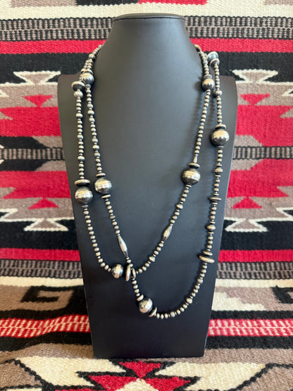 Sterling Silver Handmade Navajo Pearl Necklace 60" Long