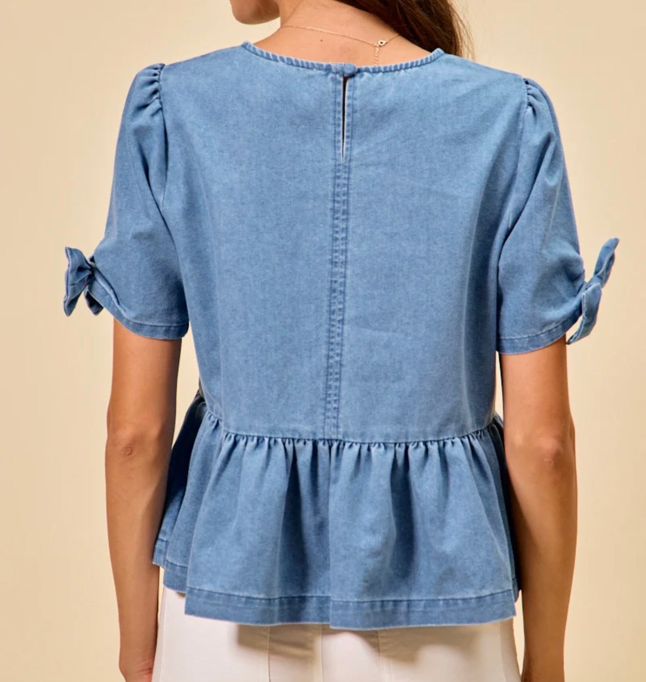 z   Denim Peplum Top