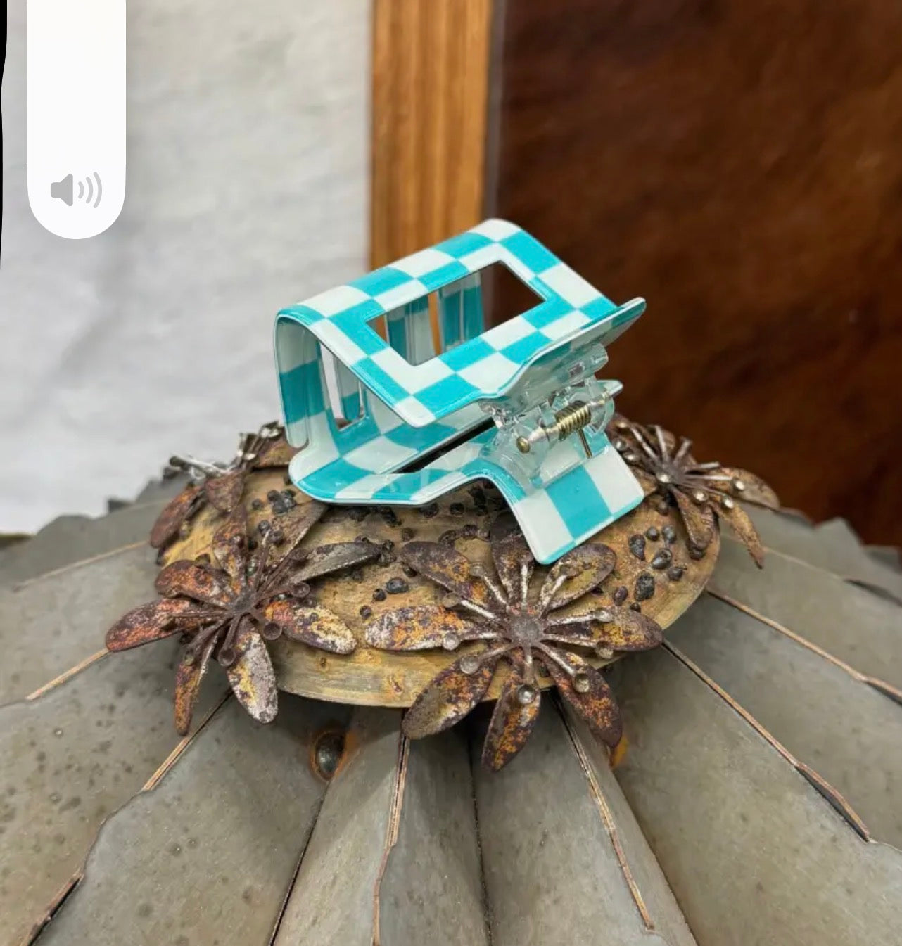 Mini Checked Funky Turquoise Clip