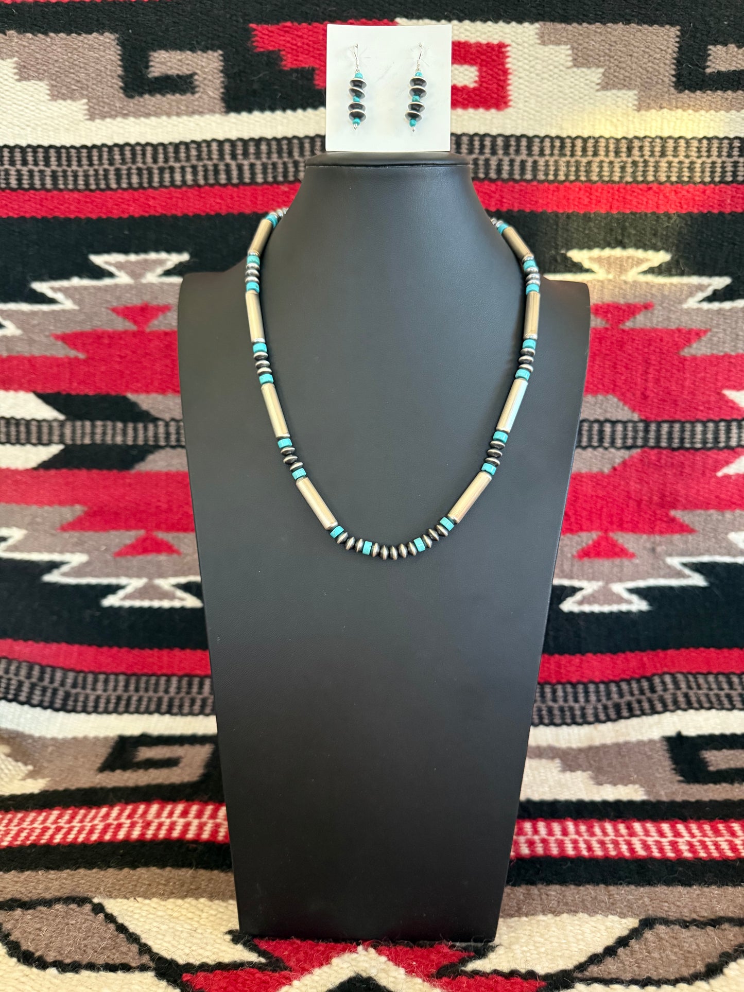 Handmade Navajo Pearl Necklace  and Earring Set By Crystal Haley  24" Long