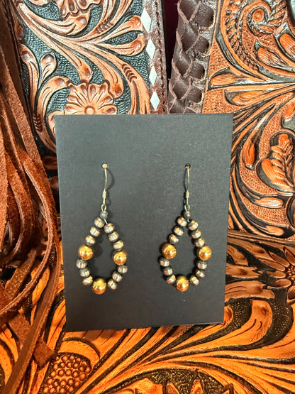 Small Sterling Silver Navajo Pearl and Gold Earrings