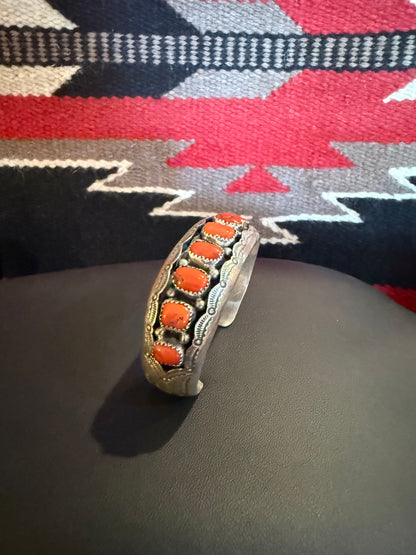 Sterling SiIver Coral Multi Stone Cuff By Wilbur Musket