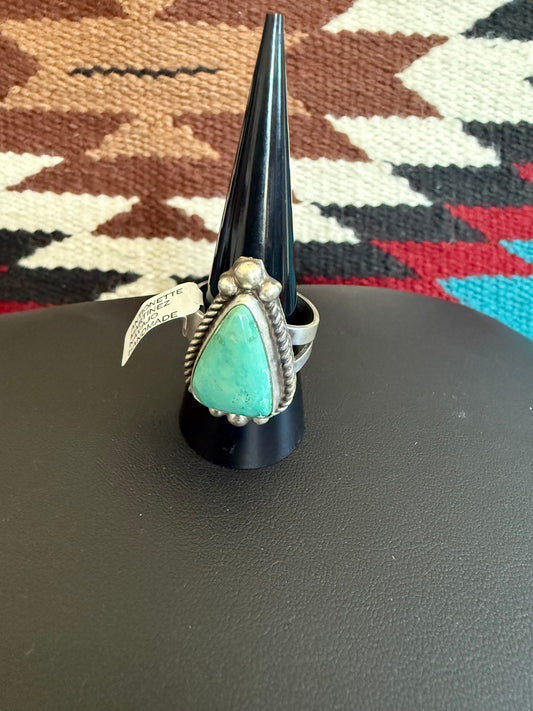 Handmade Sterling Silver and Kingman Turquoise Adjustable Ring
