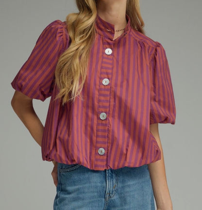z   Plum Striped Bubble Top