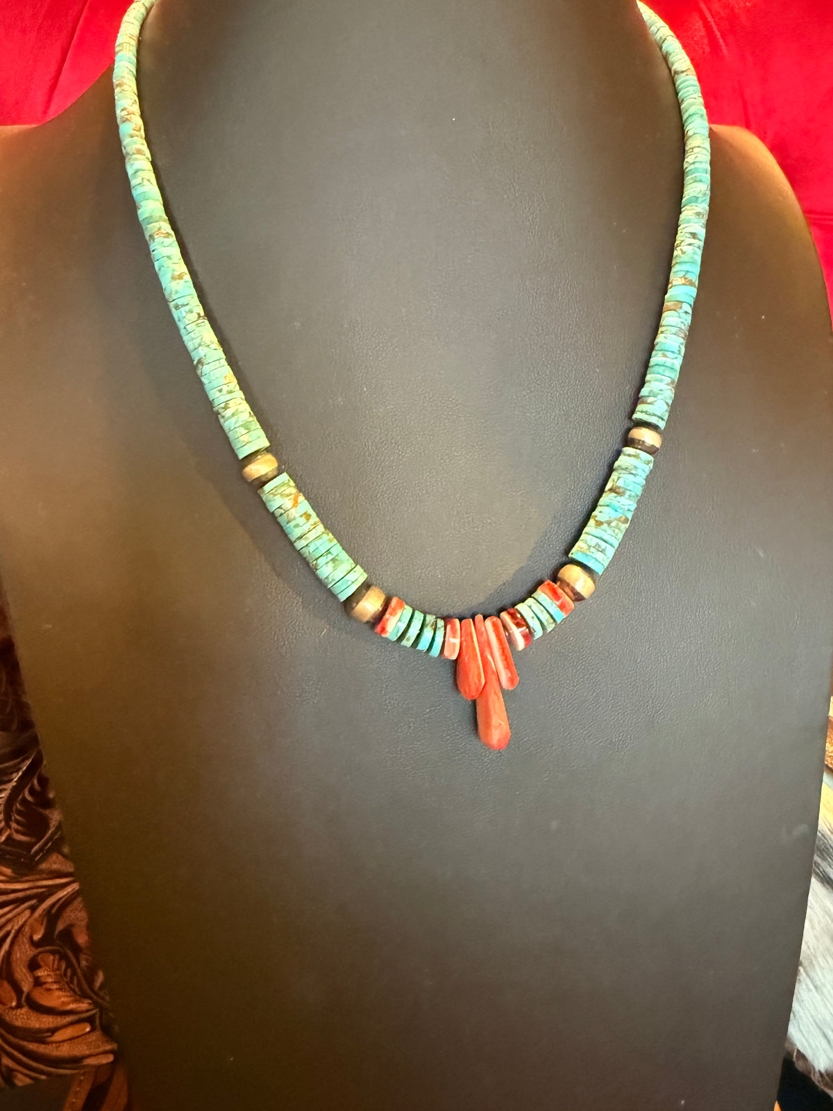 Turquoise and Red Spiny Necklace